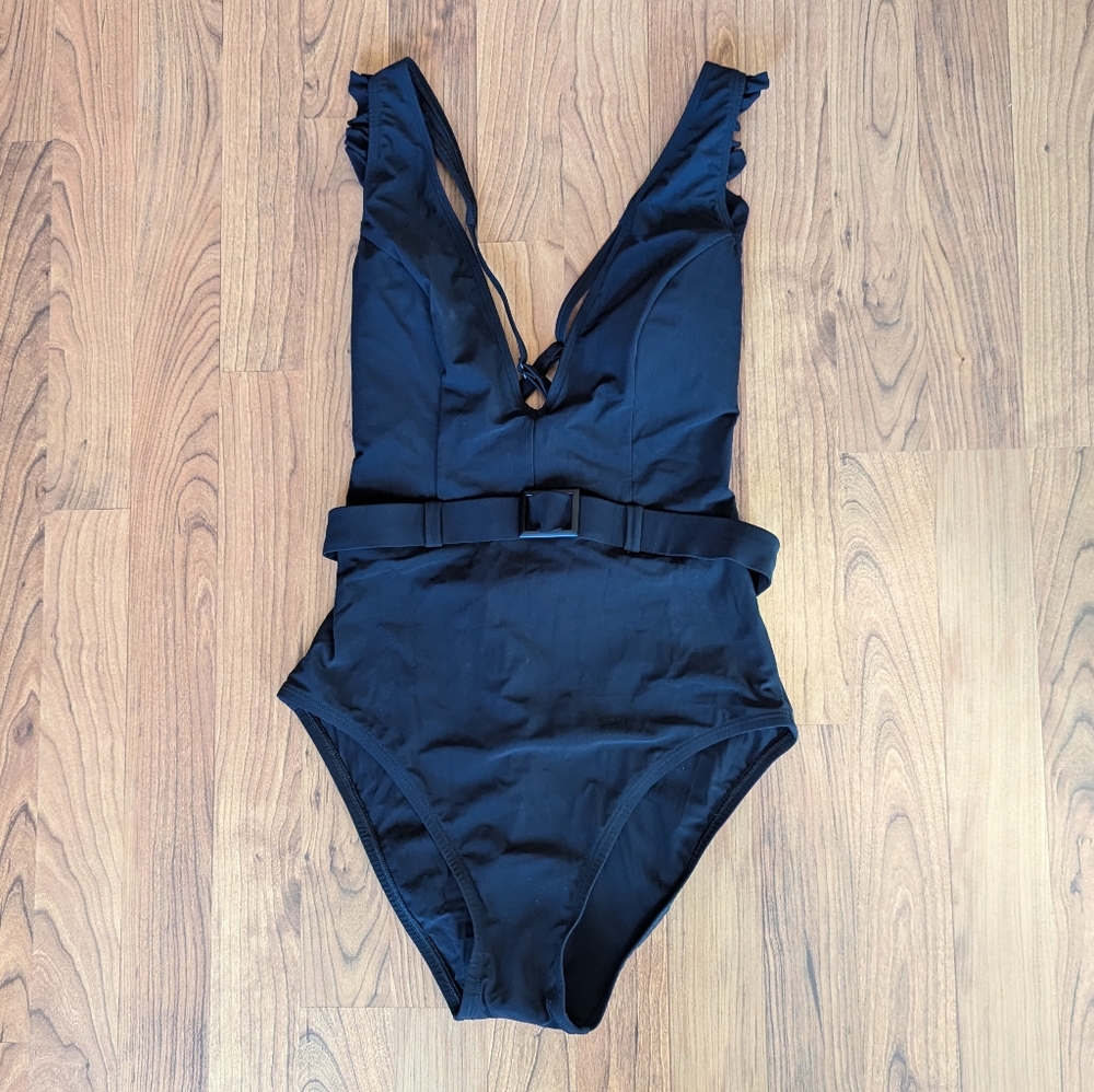 NWOT Skinny Dippers by Miracle Suit Cinch Ruffle One Piece Swimsuit in Black… - Picture 3 of 8